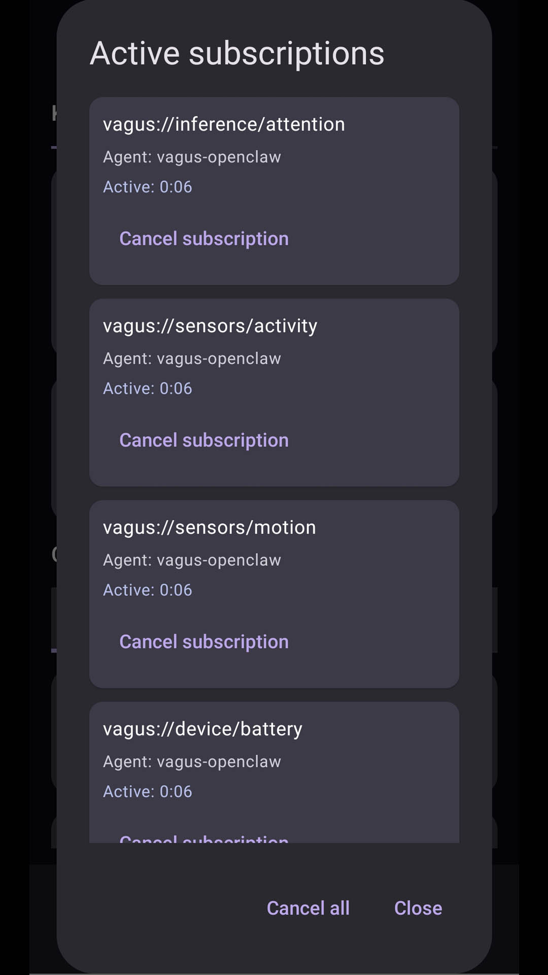 VAGUS MCP Active Subscriptions